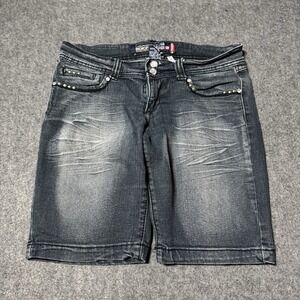 VTG Y2K Rich Cow Jeans Womens Denim Low Rise Shorts Size 7 Embellished Grunge